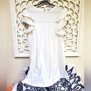 White Birch White T-shirt Dress with Swiss Dot Lace Detail Pockets 2X NW…